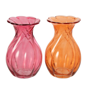 J-Line Vase Relief Verre Orange/Fuchsia Small Assortiment De 2