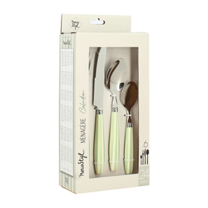 Mangière 24 pièces à rayures en acier inoxydable celadon