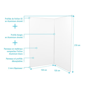 Pack 2 Panneaux Muraux en Aluminium Blanc 120x210 cm + Profilés Chrome