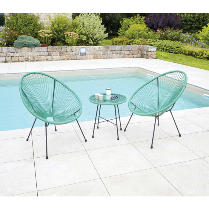 Salon de jardin en acier - 2 places - vert amande - CARACAS