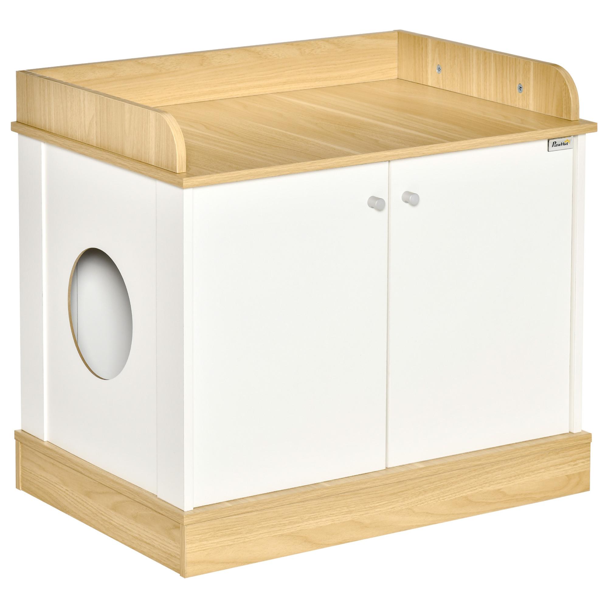 Casa para Gatos de Madera Mueble Arenero con Estante y Doble Puerta 75x53x67 cm