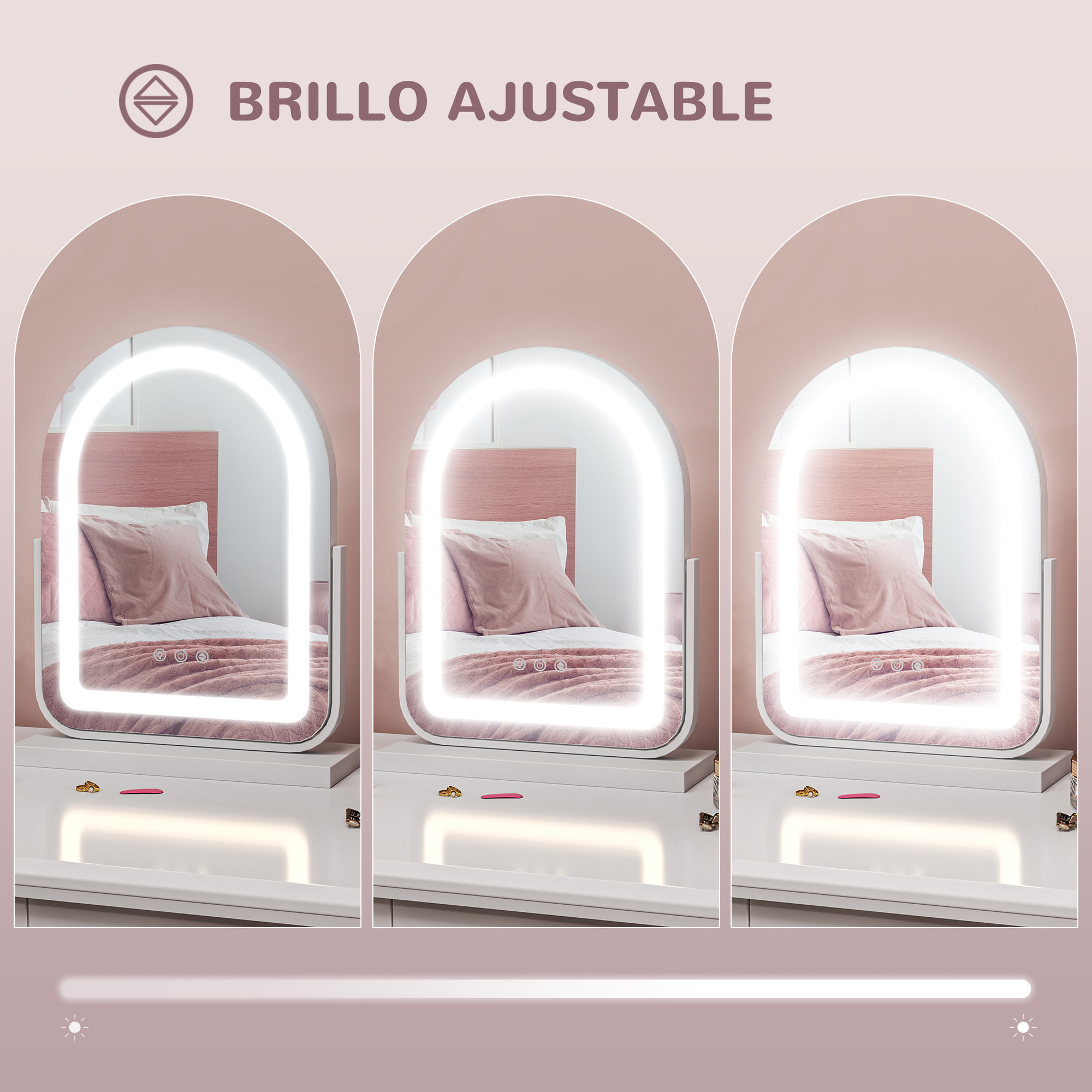 Espejo Maquillaje con Luz LED Espejo Tocador Giratorio con 3 Modos de Iluminación Ajustables Interruptor Táctil Rotación Regulable de 360° y Función de Memoria Blanco