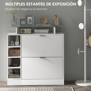 Zapatero Moderno Zapatero de Entrada Recibidor con Cajones Abatibles Estantes Ajustables y Estantes Abiertos para 12 Pares de Zapatos Zapatero Estrecho para Pasillo 89x25x92 cm Blanco