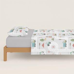 Cool Kids - Juego de Sábanas Estampadas - Infantil - Incluye 1 Funda de Almohada + 1 Sábana Bajera - 100% Algodón - Road