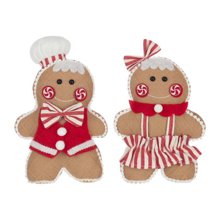 J-Line Pain D'épice Garçon/Fille Polyester Camel/Rouge Noël Small Assortiment De 2