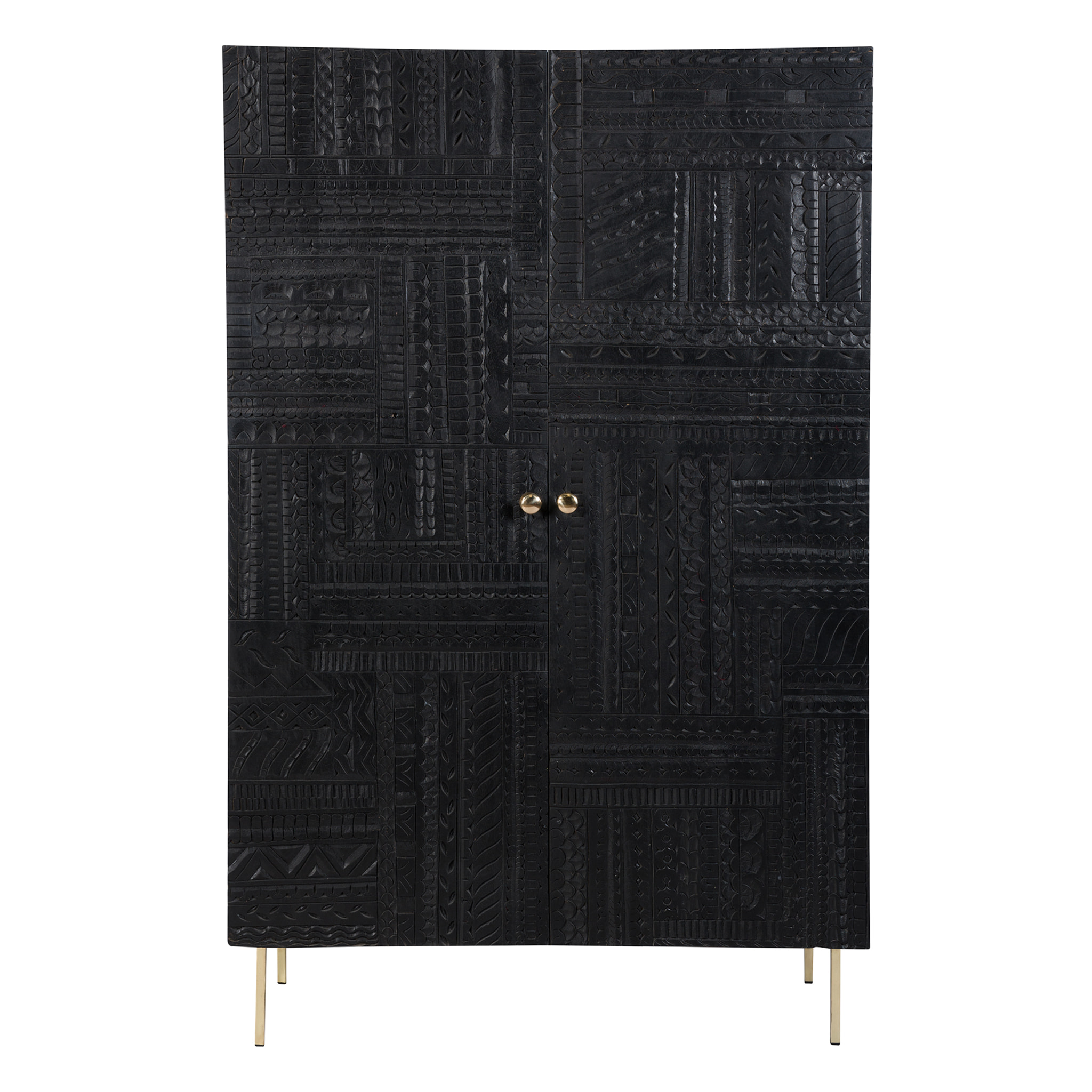 Armoire gravée en bois noir et métal doré - Chimane