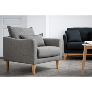 Fauteuil scandinave en tissu gris et bois clair KATE