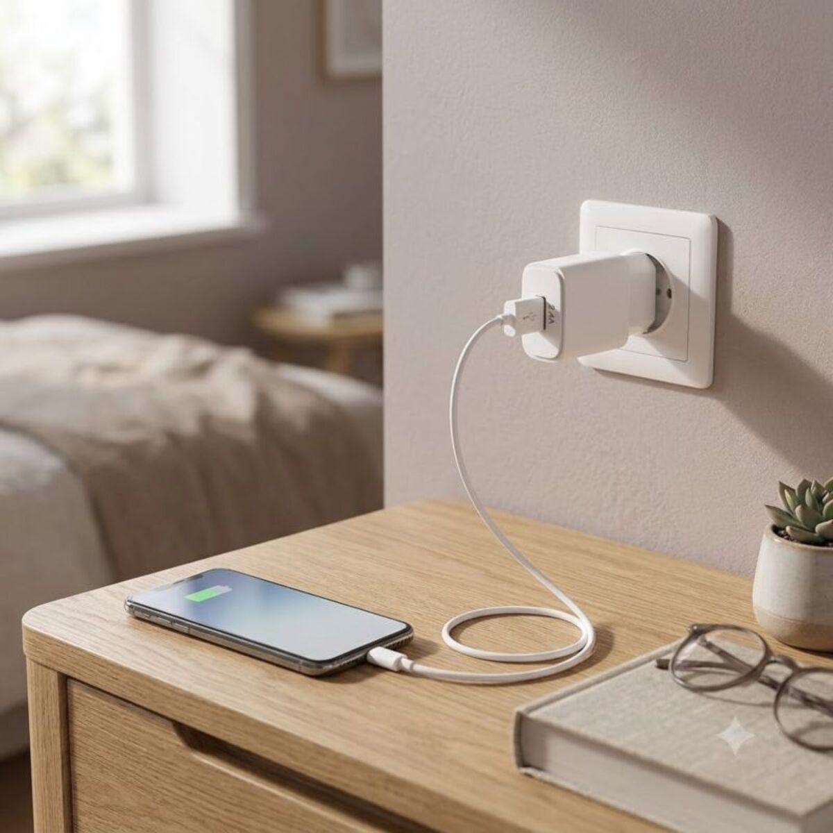 Chargeur + câble ESSENTIELB 12W USB-A + Câble lightning 1M Blanc compatible iPhone 17 16 15 Pro Max et Samsung Galaxy