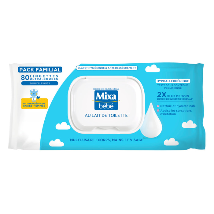 Lot de 12 - Mixa Bébé Lingettes au Lait de Toilette x80