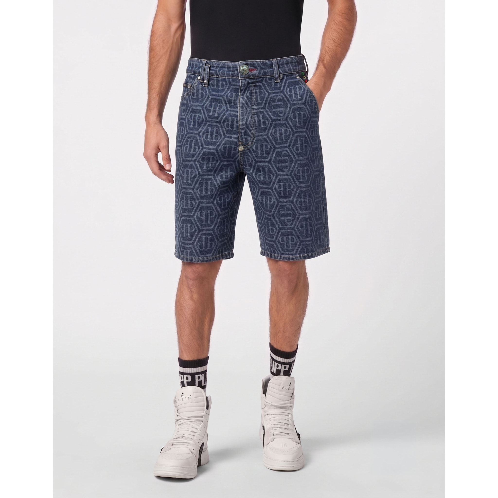 PHILIPP PLEIN Pantaloncini in denim Fermentera MONOGRAM
