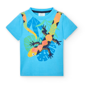 Camiseta para niÃ±o estampada, mangas cortas, azul turquesa