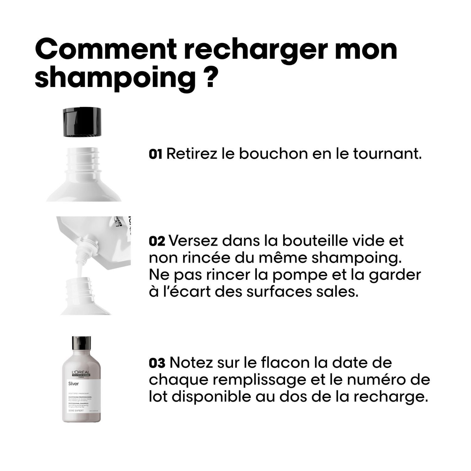 Série Expert Silver - Recharge Shampoing dejaunissant pour cheveux gris et blancs