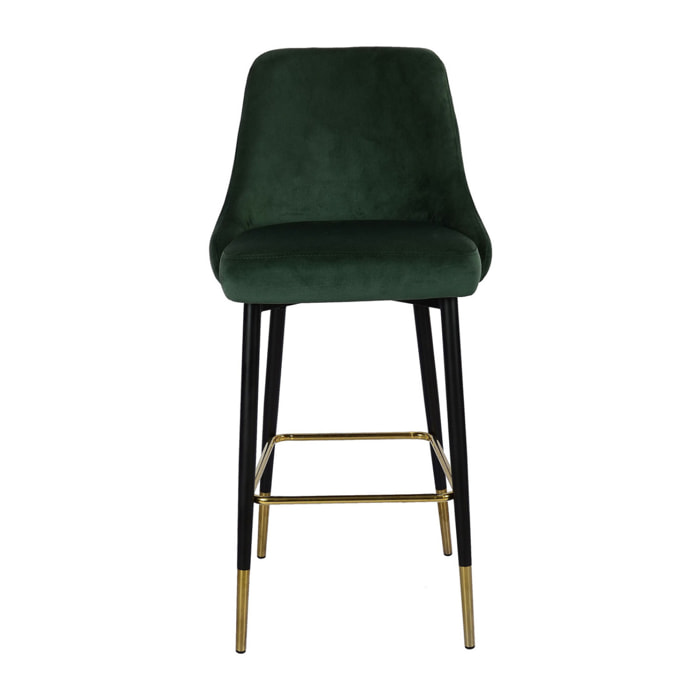 Sgabello da bar Mojo 100 in velluto verde con schienale trapuntato