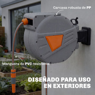 Enrollador de Manguera para Jardín 30+2 m con Boquilla de 2 Modos, Carrete de Manguera de Jardín de Pared con Bloqueo Automático y Retracción Controlada, Soporte Orientable 180°, Naranja