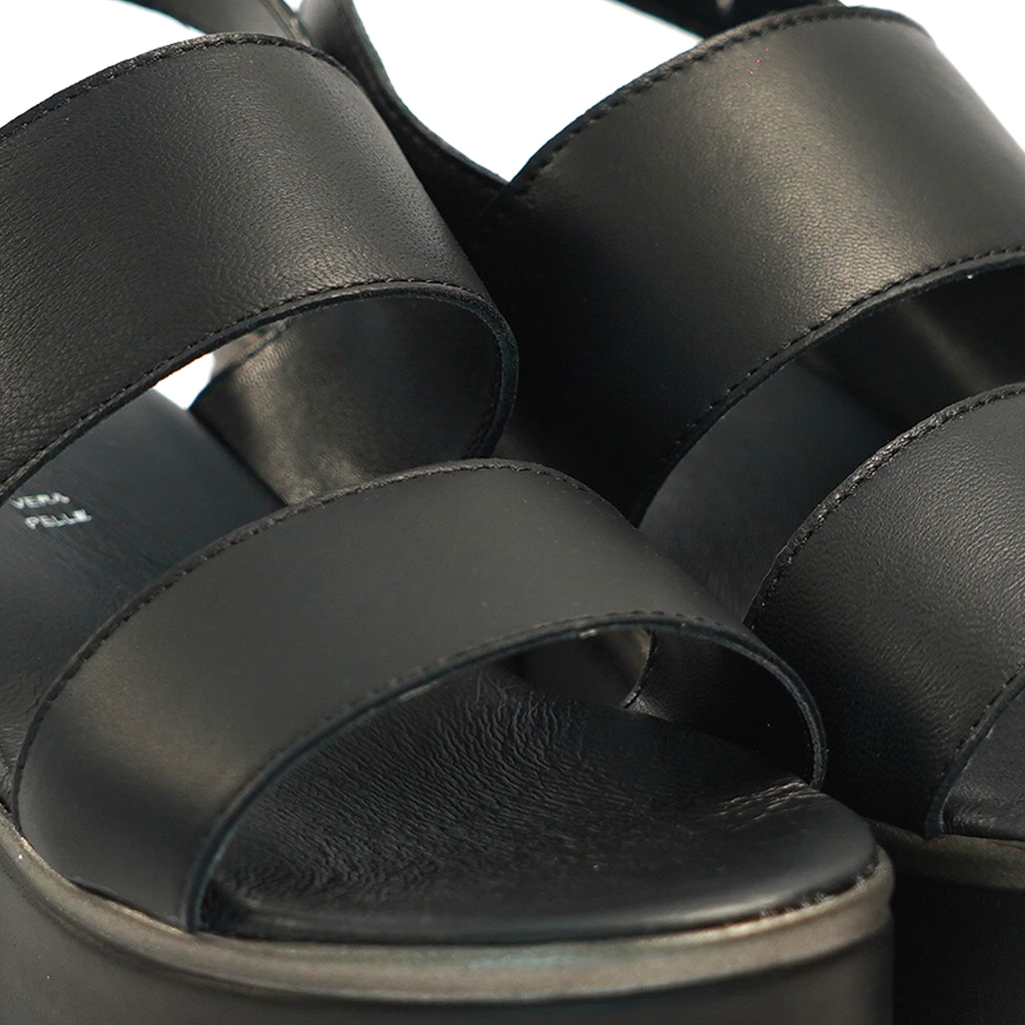 SANDALO DOPPIA FASCIA VERA PELLE NERO