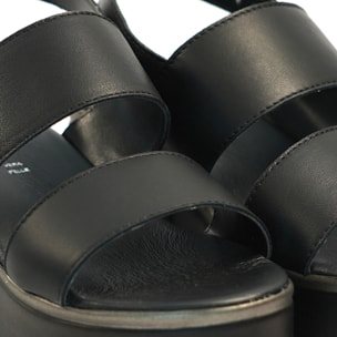 SANDALO DOPPIA FASCIA VERA PELLE NERO