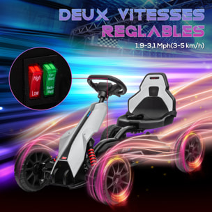 Kart électrique pour enfant 12V - Vitesse réglable 3-5km/h pour enfants de 3 à 8 ans - siège réglable ceinture de sécurité et 5 roues - blanc