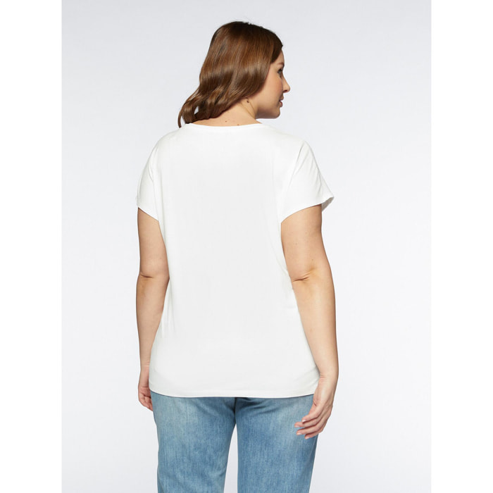 Fiorella Rubino - T-shirt in due tessuti con pizzo - Bianco