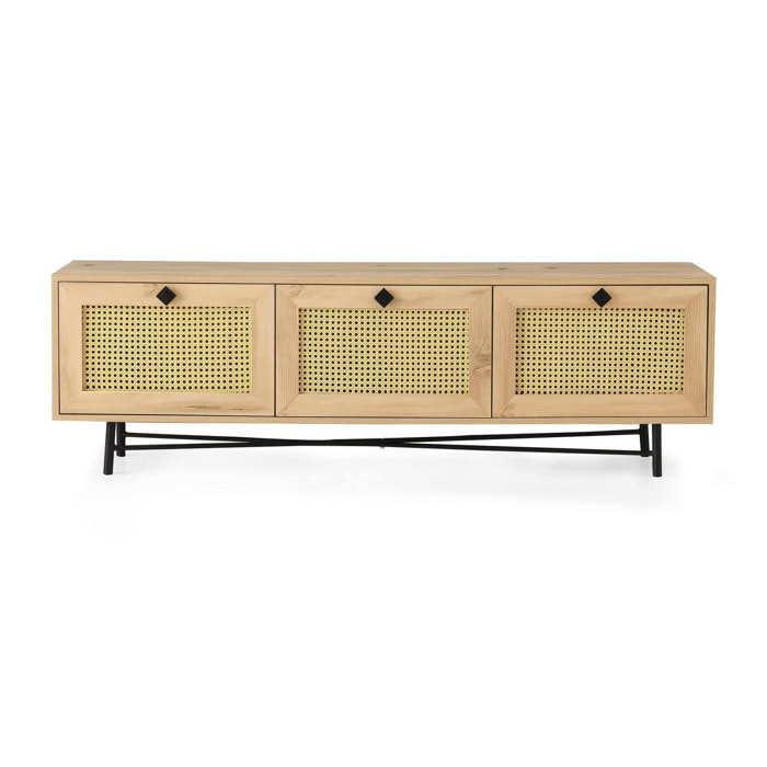 Mobile porta TV Dpasinat, Credenza da soggiorno, Armadio basso per TV, Base parete attrezzata, 180x40h60 cm, Quercia e Nero