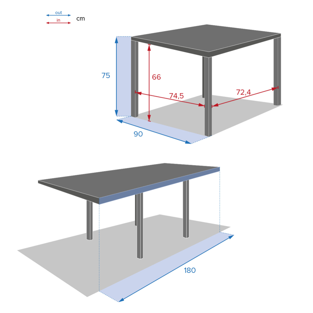 Table de jardin extensible "Piazza" graphite 8 places en aluminium traité époxy