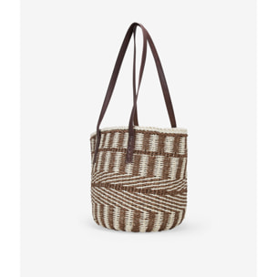 Bolso capazo beige y marrón con asas de hombro