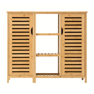 Mobiletto in bambu' 2 ante con vani interni e 3 ripiani a vista 100x33x87 cm