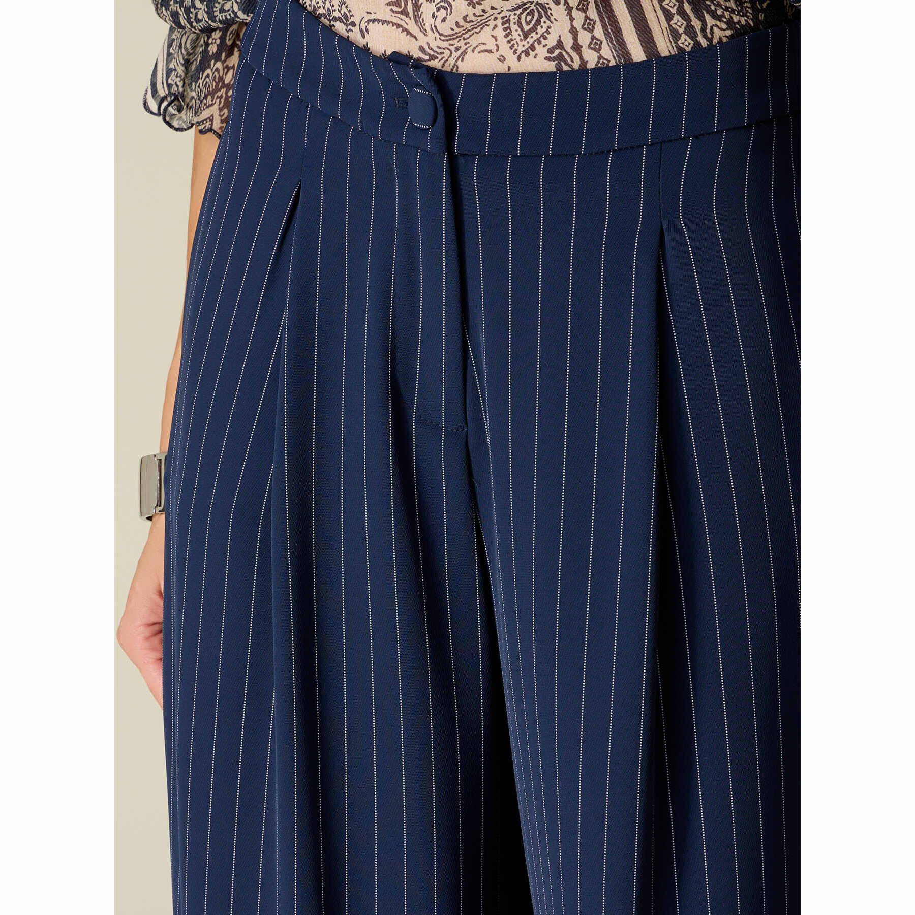 Oltre - Pantalones palazzo a rayas - Azul