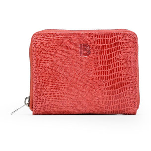 Monedero pequeño rojo de piel animal print con cremallera