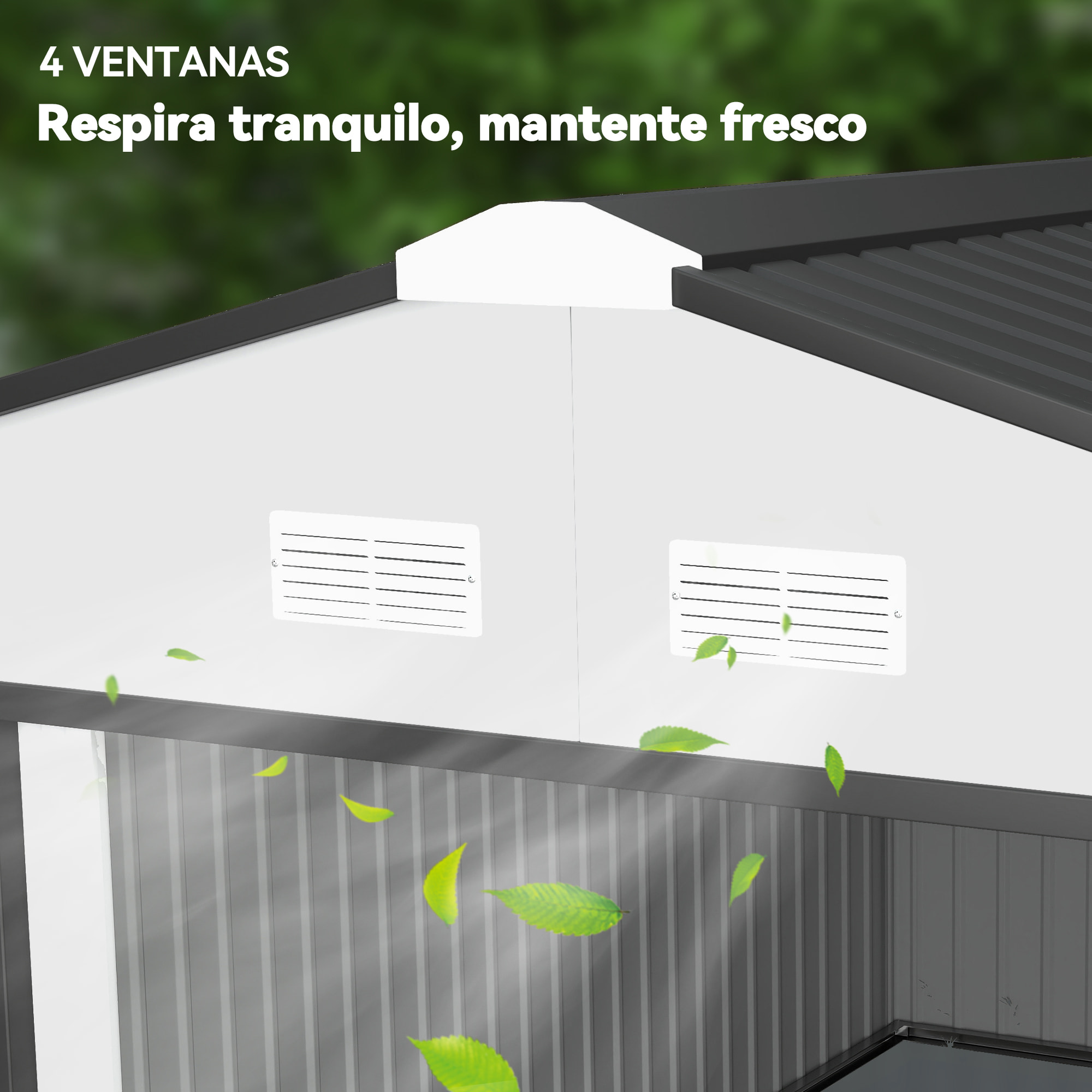 Caseta de Jardín Exterior, 12,4 m² 340x386x200 cm, Cobertizo de Jardín Exterior Metálico con Puerta Corredera, Base Refuerzo (Suelo NO Incluido) y Ventanas Blanco