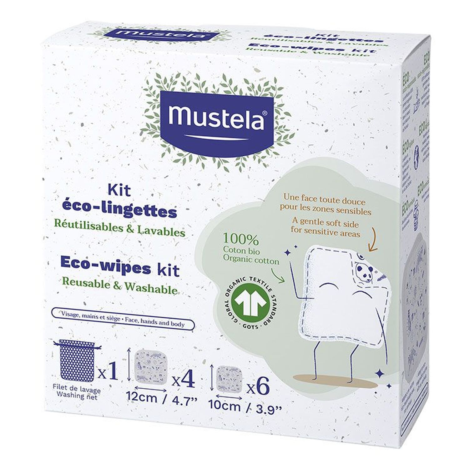 Bébé - Eco-Lingette Réutilisable et Lavable 10 Unités + 1 Filet de Lavage