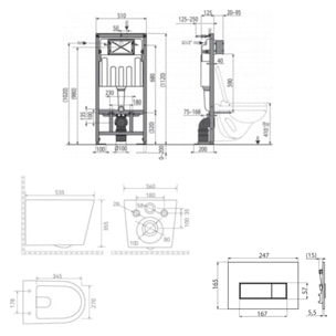 Pack WC bâti-support autoportant SAT + WC suspendu sans bride Ceramia + abattant SoftClose + plaque blanche (SMART-CETOR-4)