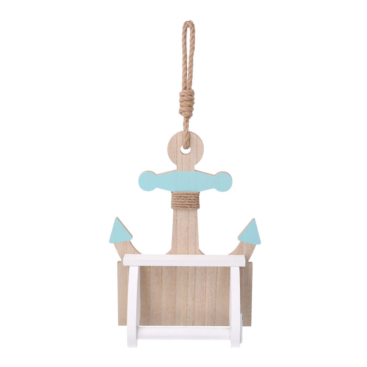 Portarotolo da appendere in legno mare a forma di ancora cm21,5x30/41x9