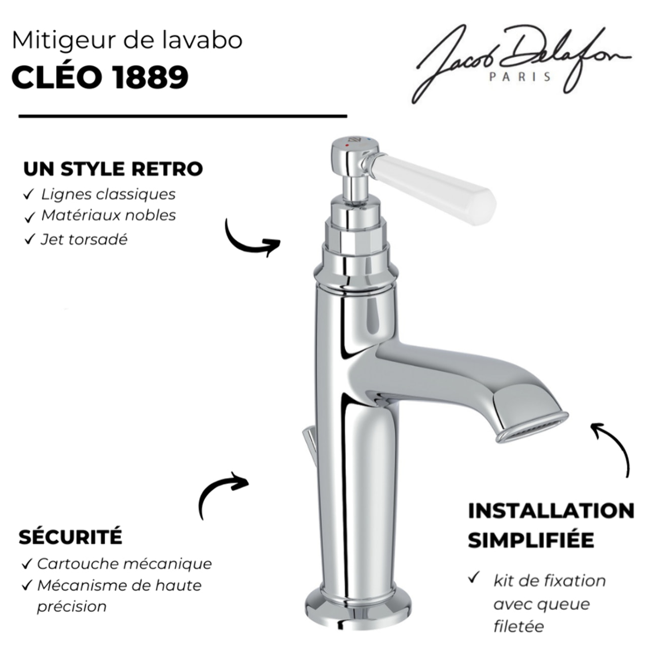 Lot de 2 mitigeurs lavabo Cléo 1889 chromé