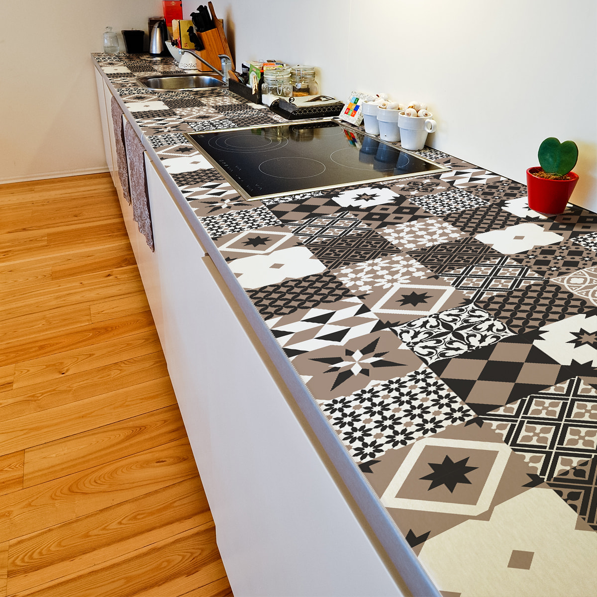 Stickers muraux - Sticker Mural Carrelage adhésif Cuisine Salle de Bain - 60 STICKERS CARREAUX DE CIMENT MEUBLE CYRINA