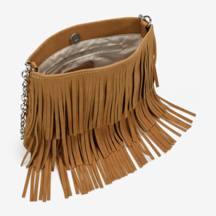 Bolso de hombro cuero con flecos y cadena