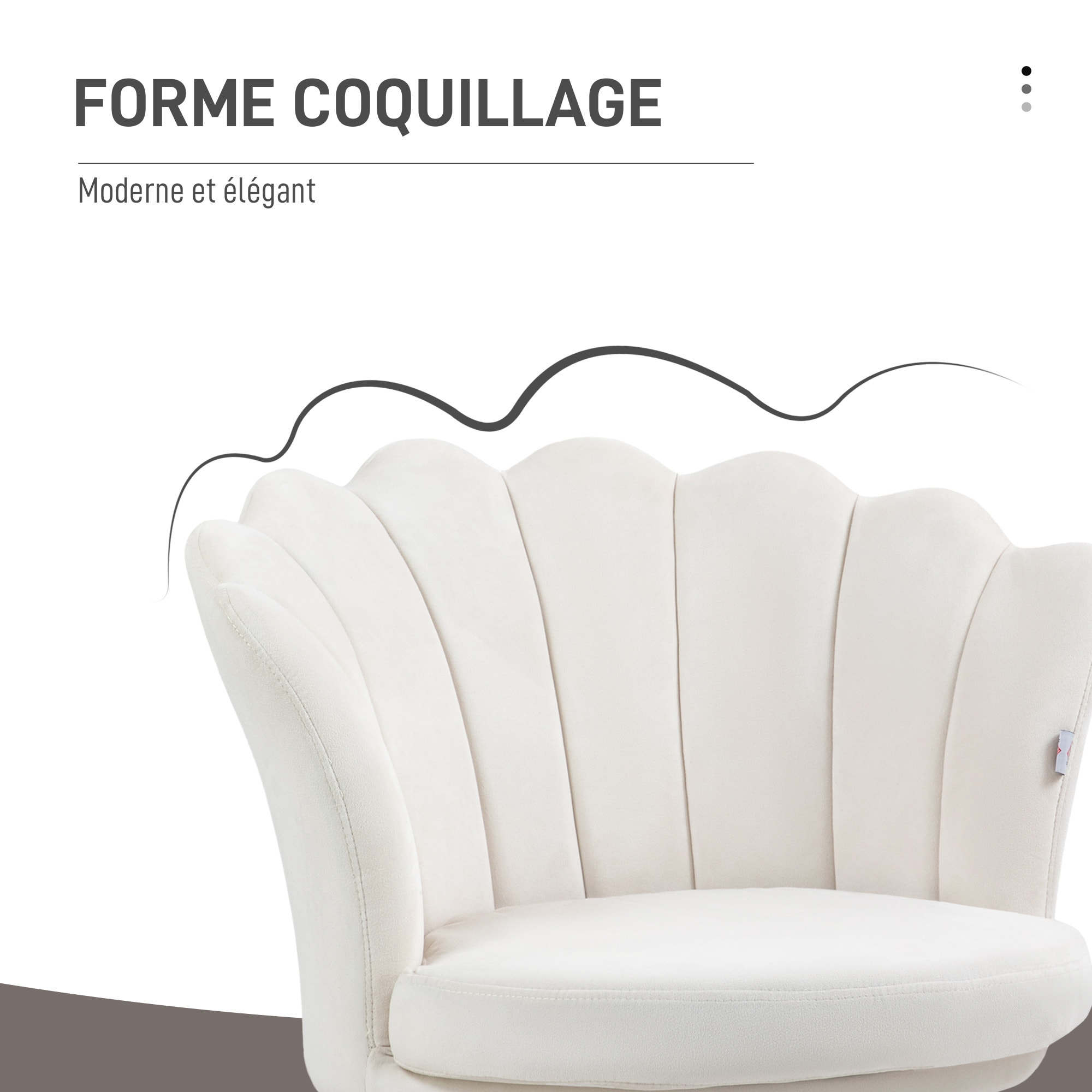 Chaise coquillage chaise design pieds métal dorés effilés velours crème