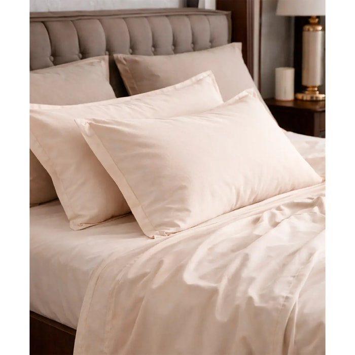 Parure CopriPiumino e Federe RASO BEIGE tinta unita per letto matrimoniale 100% Raso di Cotone e Made in Italy