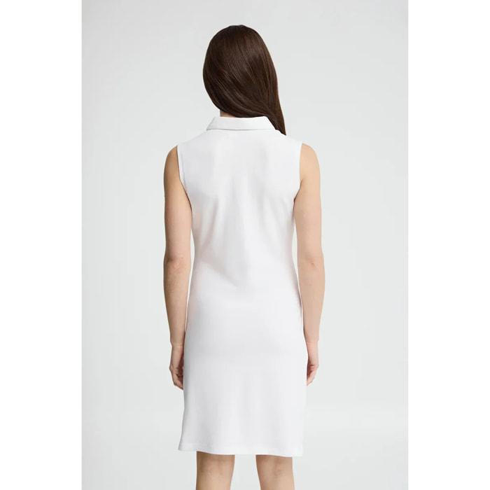 Vestito corto bianco smanicato con colletto a polo e logo Rigby Go