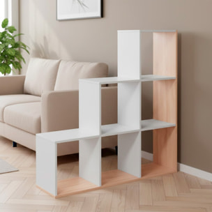 Libreria Con Vani Scaffale Salvaspazio Mobile Da Parete Con 6 Vani E 4 Ripiani Design Moderno Soggiorno Studio 110 x 108 x 29 Cm Bianco e Rovere