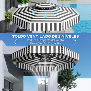 Sombrilla Terraza Exterior Ø263 cm Sombrilla de Jardín con Ángulo Ajustable y Manivela Protección UV30+ Parasol para Patio Terraza Negro y Blanco