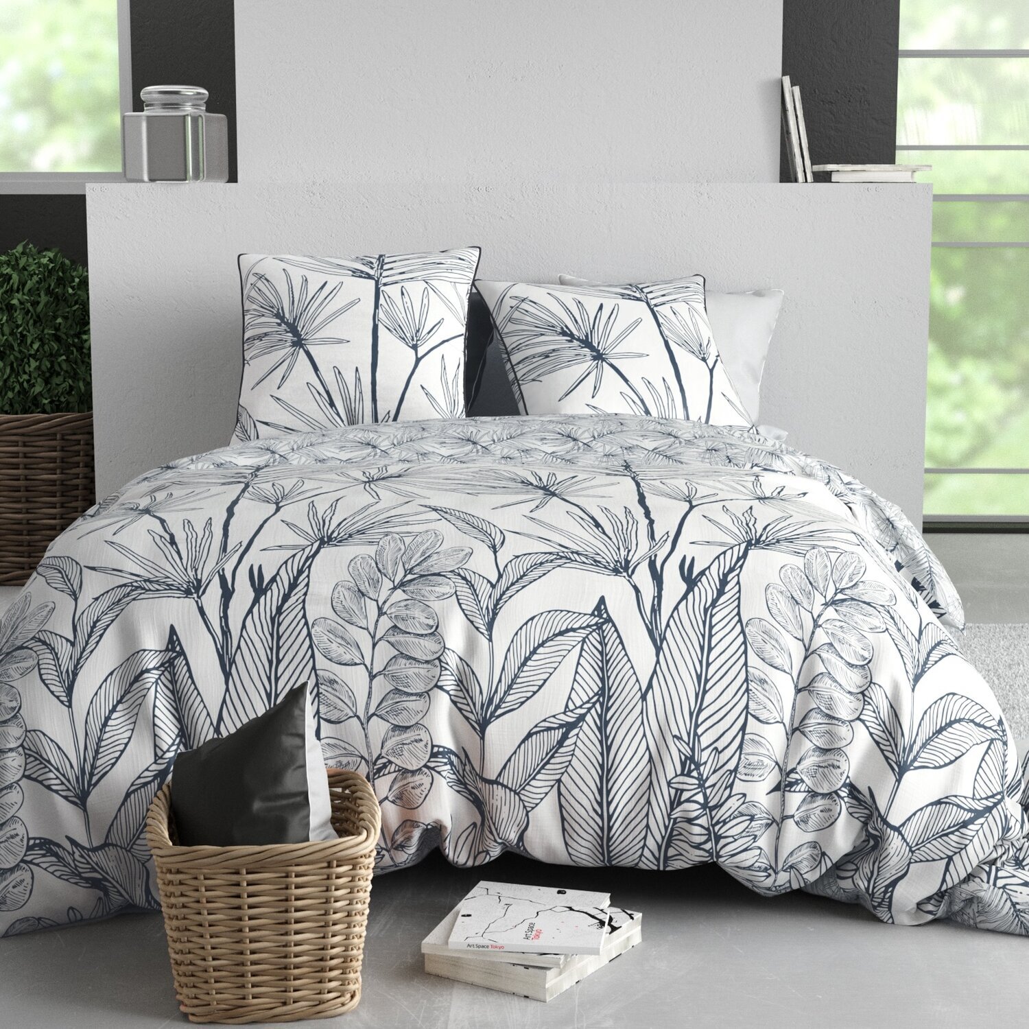 Parure housse de couette imprimé 100% coton - orphée - noir