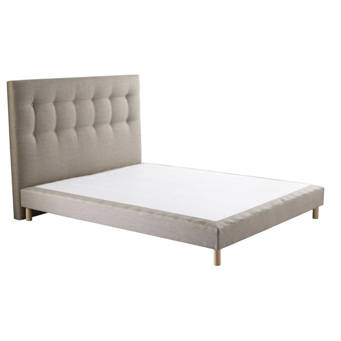 Ensemble sommier tapissier, SYMBIOSE, tête de lit capitonnée beige