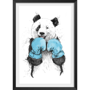 Affiche enfant boxe panda  Affiche + cadre en bois - Noir