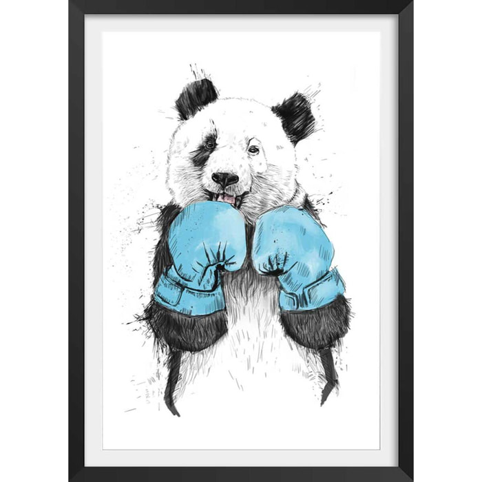 Affiche enfant boxe panda  Affiche + cadre en bois - Noir