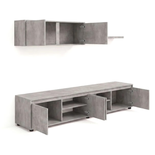 Salón con mueble de TV y estantería en gris cemento 200 cm Arlet Gris cemento