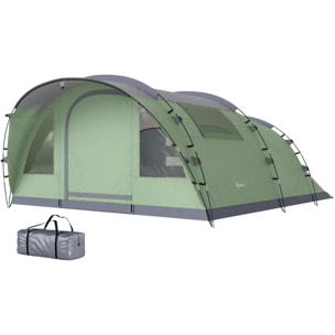 Tente de camping tunnel 4 personnes 2 pièces - étanche 3000mm - 505x390x196cm - vert
