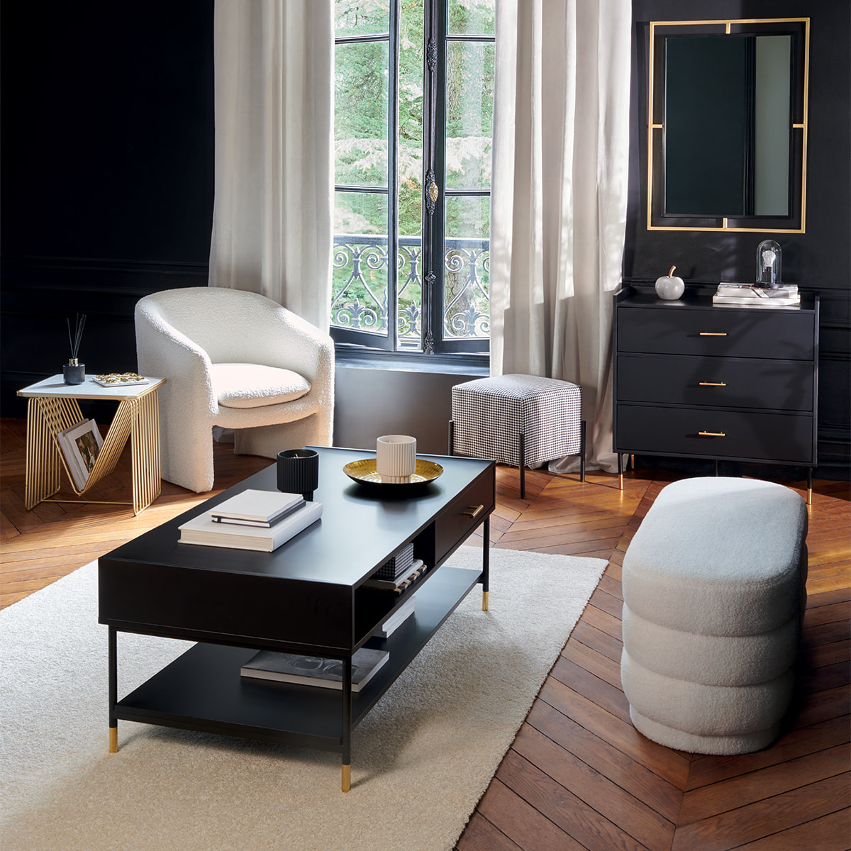 Commode "Tedy" - 3 tiroirs - bois et métal - noir