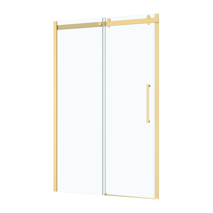 Porte de Douche Coulissante Type Industriel 120x200 cm - Finition Or Doré Brossé - Verre Trempé 6 mm