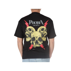 T-Shirt Phobia Archive Black Tshirt Red Screaming Skulls Nero