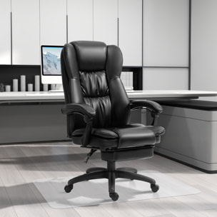 Conjunto de Oficina Incluye 1 Silla de Masaje Reclinable con 6 Puntos de Masaje 68,5x68,5x113-121 cm y 1 Alfombra Protectora de Suelo 90x120 cm Negro y Transparente